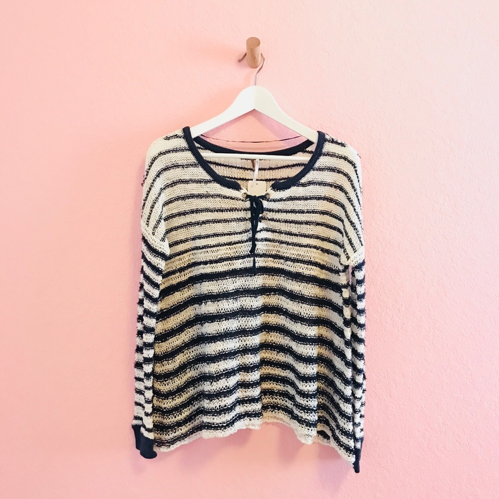 free people lace up stripe pullover